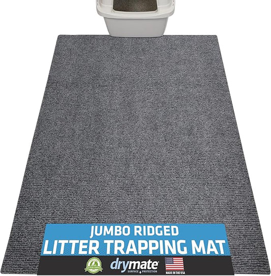Drymate Cat Litter Box Mat, Litter Trapping Mat, Waterproof, Urine-Proof, Absorbent, Machine Washable, Soft on Paws, Contains Mess, Protects Floors, Kitten Supplies, Grey, 36x47 Jumbo XXL