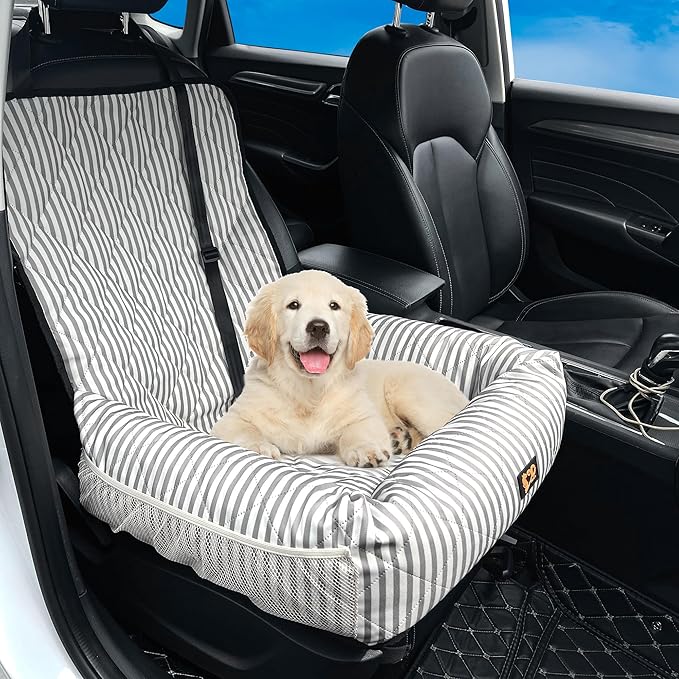 Dog Car Seat for Small and Medium Dogs, Booster Seat Sofa Pet Bed, Portable Car Travel Carrier Bed (Stripes,M)