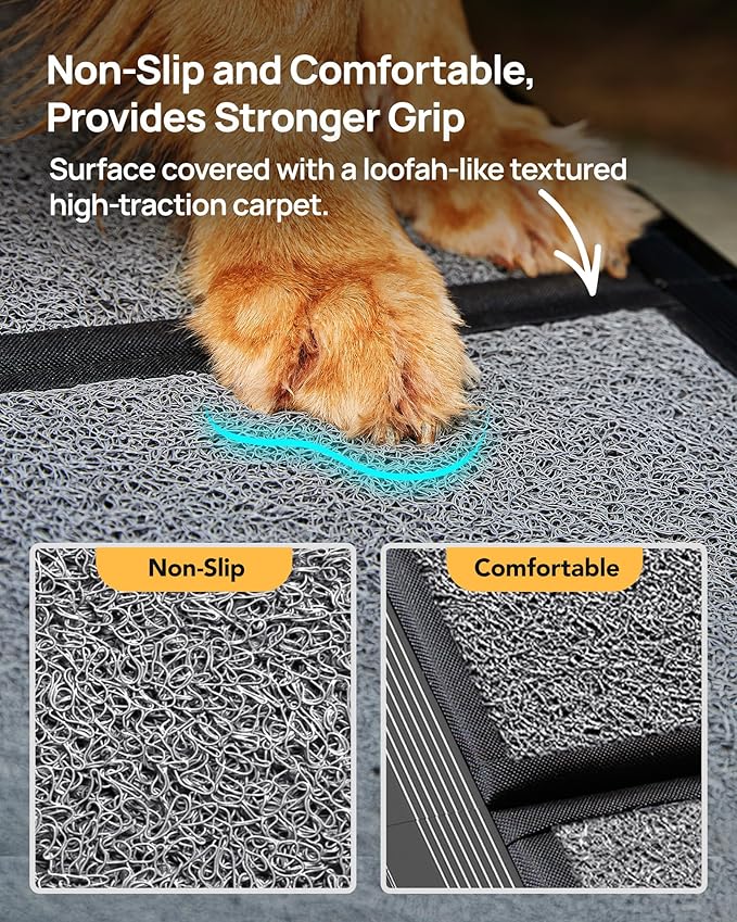 PetThem Upgraded Dog Ramp for Car 71'' X-Long & 19.7" Wider Folding Dog Ramps for Large Dogs with Non-Slip Rug Surface Portable Doggy Ramps for SUV Car & Truck, Up to 250 LBS