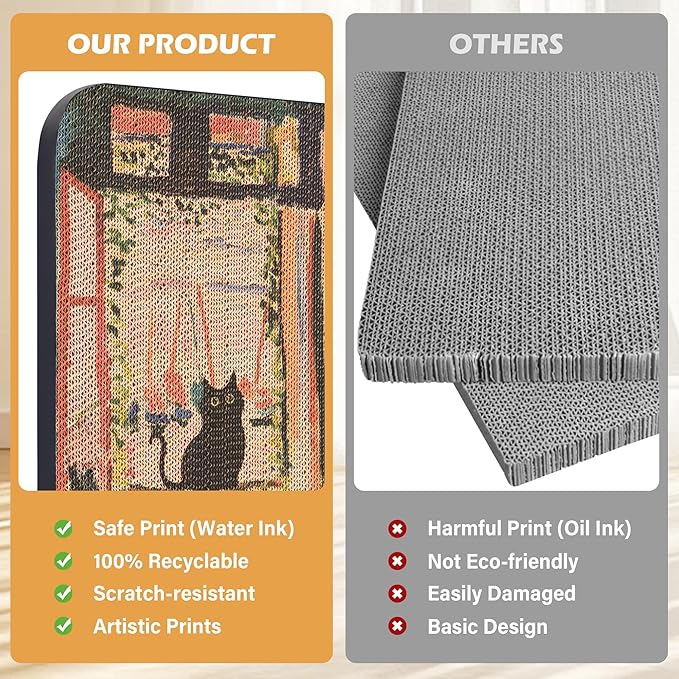 Art Cat Scratcher, Wall-Mountable Cat Scratching Board, Cat Wall Scratcher 16.7x11x1 Inch Cat Scratch Pad and Cat Scratchers for Indoor Cats Toy Furniture Protector（The Open Window）