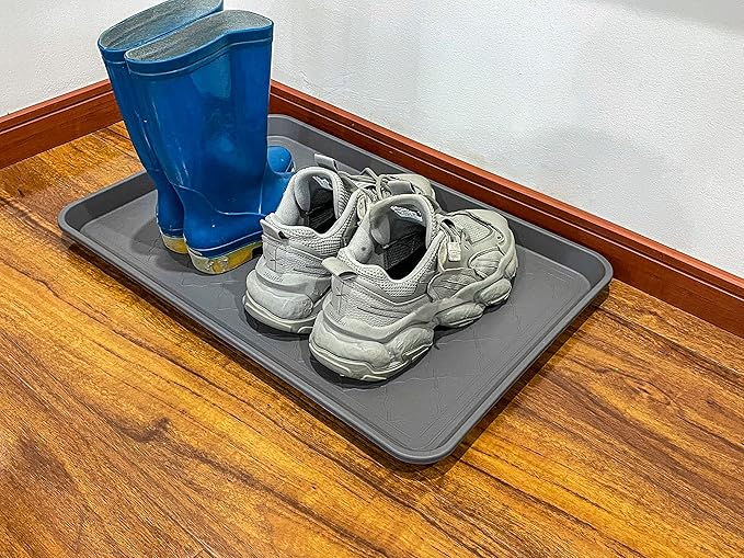 PetLike Boot Tray for Entryway Indoor, Pet Food Mat, 23 x 15.5 inch 2 Packs, Waterproof Rubber Shoe Tray for Indoor and Outdoor, Multi-Purpose Trays for Boots, Shoes, Pets, Garden