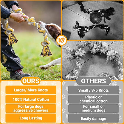 Norvy XXL 6-Knot Dog Rope Toy for Large Dogs Aggressive Chewers 40in Long Heavy Duty Rope Toy Almost Indestructible Dog Tug Toy Puppy Cotton