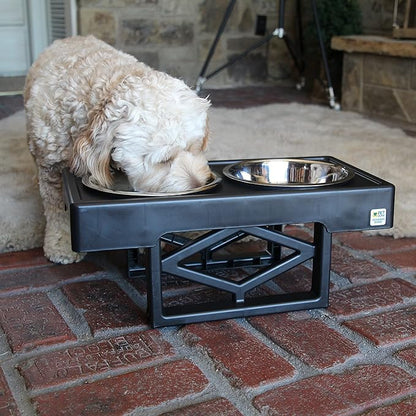 Pet Zone Elevated Dog Bowls Designer Diner 3 Height Adjustable Raised Dog Bowl Stand with 2 Stainless Steel Bowls (7 Cup Capacity Each)