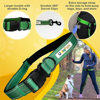Hands-Free Leash for Small to Large Dogs 5ft - Heavy Duty Adjustable Waist Belt, Padded Handles, Reflective Stitching, Satin Carry Bag for Walking, Running, Hiking