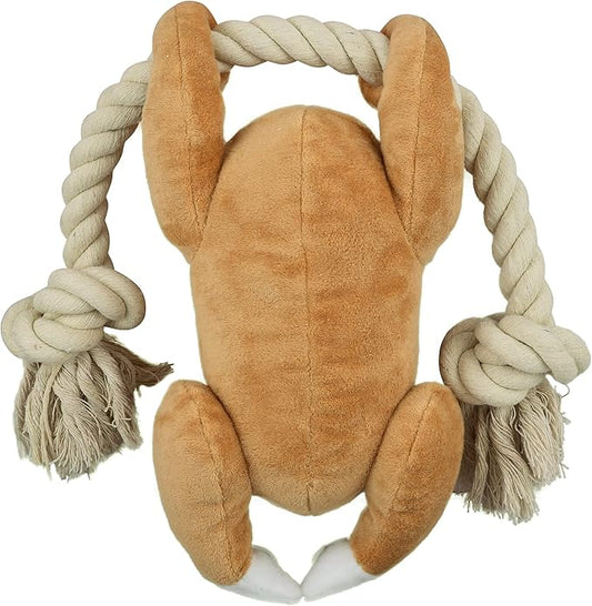 Native Pup Dog Toy Rope and Plush Stuffed Squeaker, Tug of War Toys for Dogs, Puppy Welcome Home Add on for Pets (Turkey)
