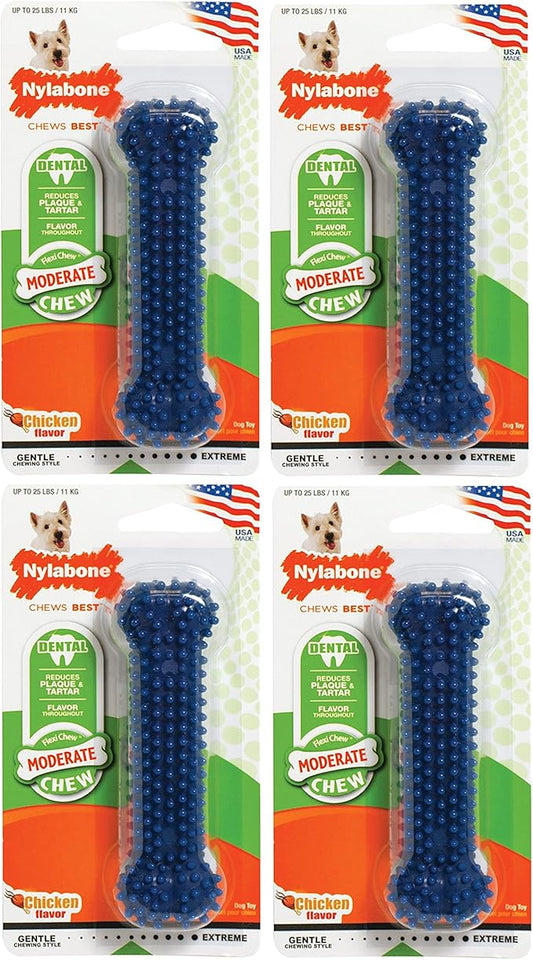 Nylabone 4 Pack of Moderate Chew Dental Chew Toys, Regular, Chicken Flavor, Made in The USA for Dogs Up to 25 Pounds