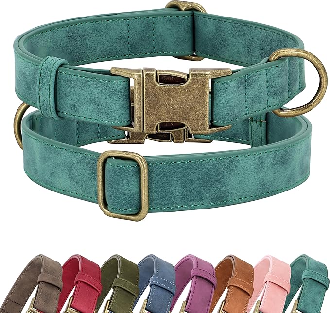 Didog Soft PU Leather Dog Collar, Stylish Quick Released Dog Collars for Medium Dogs, Easy Clean Adjustable Pet Collar for Daily Walking, Green, M Fit 14-18" Neck