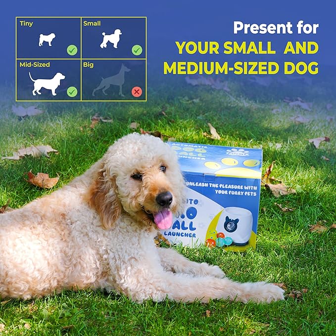 Automatic Dog Ball Launcher for Medium and Small Size Dogs, Interactive Fetch Machine for Indoor and Outdoor Play with 10 PCS Latex Balls, Dual Power Mode Ball Thrower, Dog Toy
