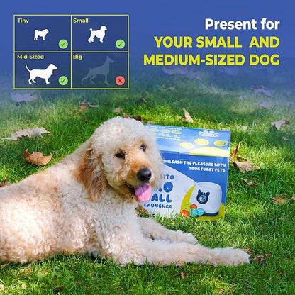 Automatic Dog Ball Launcher for Medium and Small Size Dogs, Interactive Fetch Machine for Indoor and Outdoor Play with 10 PCS Latex Balls, Dual Power Mode Ball Thrower, Dog Toy