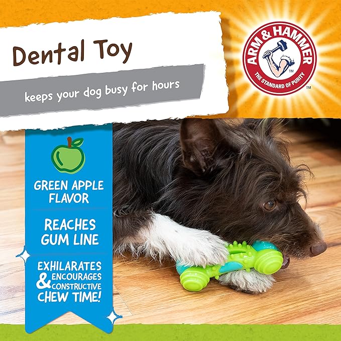 Arm & Hammer for Pets Nubbies Duality Bone Dental Dog Toy| Best Chew Toy for Moderate Chewers | Helps Reduce Plaque & Tartar | Green Apple Flavor Baking Soda (Pack of 2)