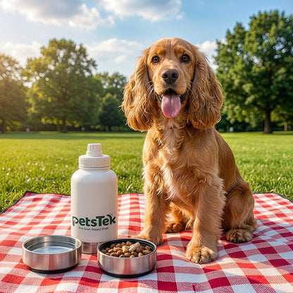 Portable Dog Water Bottle - 3 in 1 Insulated Stainless Steel Travel Bowl & Food Dispenser with Leak Proof Magnetic Lid - Dog Accessories for Walking, Hiking, Outdoor, Camping (32oz White)