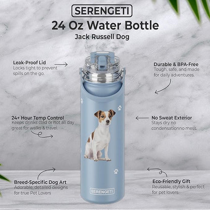 SERENGETI 24 Oz Water Bottle Stainless Steel with Spill Proof Lid - Double walled Vacuum Insulated water flask - Realistic 3D Print of your favorite dog (Jack Russell Terrier)