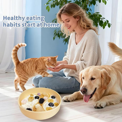 Lervynxi- Slow Feeder Dog Bowl with Non-Slip Suction Base, 7.5 * 1.8 Inch Non-Skid Pet Food Dish for Cats & Dogs, Large Capacity Puzzle Bowl for Dry/Wet Food to Extend The Mealtime, Dishwasher Safe