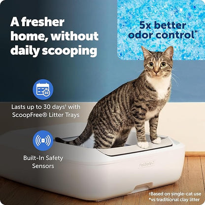 PetSafe ScoopFree Crystal Plus Automatic Self-Cleaning Cat Litter Box System – Not Enclosed – Advanced Odor Control – Includes 1 Disposable Crystal Litter Tray – White (PAL00-18016)