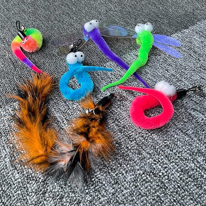 Cat Toy Wand with Pole, 9PCS Feather Refills Interactive Fishing Pole Teaser Rod Toy for Indoor Cats Kittens (9Pcs B)