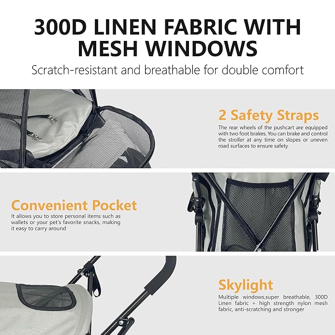 Umbrella Shaped Lightweight 4 Wheel Dog Stroller for Medium Small Dogs, Portable Compact Pet Stroller with Breathable Mesh, Perfect for Travel,Jogging,up to 22lbs(Gray)