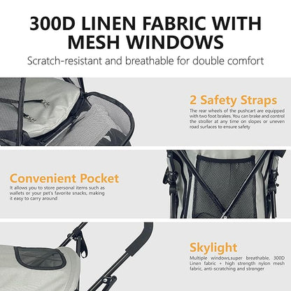 Umbrella Shaped Lightweight 4 Wheel Dog Stroller for Medium Small Dogs, Portable Compact Pet Stroller with Breathable Mesh, Perfect for Travel,Jogging,up to 22lbs(Gray)