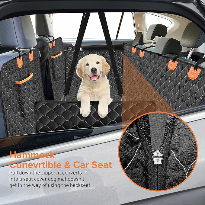 XHRING Dog Seat Cover Back Seat Truck for Ford F150 F250 F350 Super Duty/GMC Sierra/Chevy Silverado/Ram 1500 2500 3500, Waterproof & Scratchproof Back Seat Pet Cover for Pickup Truck Black Orange