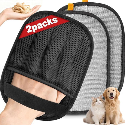 SmartTrends-2 Packs Pet Hair Removal Glove for Dogs & Cats, Five-Finger Ergonomic Grip Reusable & Washable Pet Hair Removal Tool, Lightweight Portable Dog Hair Remover for Couch, Carpet, Bed, Cloth
