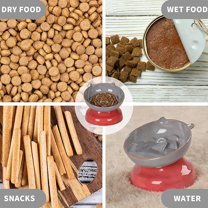 Ceramic Slow Feeder Dog Bowl, Elevated Maze Food Dish with Heavy Base, Anti Choking & Reduce Bloating, Raised Feeding Bowl for Small Medium Dogs (Grey)