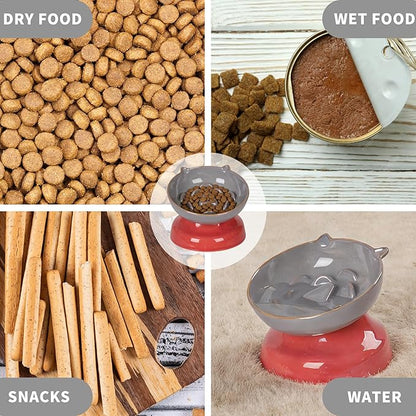 Ceramic Slow Feeder Dog Bowl, Elevated Maze Food Dish with Heavy Base, Anti Choking & Reduce Bloating, Raised Feeding Bowl for Small Medium Dogs (Grey)