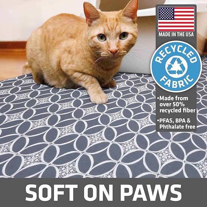Drymate Cat Litter Box Mat, Litter Trapping Mat, Waterproof, Urine-Proof, Absorbent, Machine Washable, Soft on Paws, Contains Mess, Protects Floors, Kitten Supplies, Indigo Grey, 29x36 XL