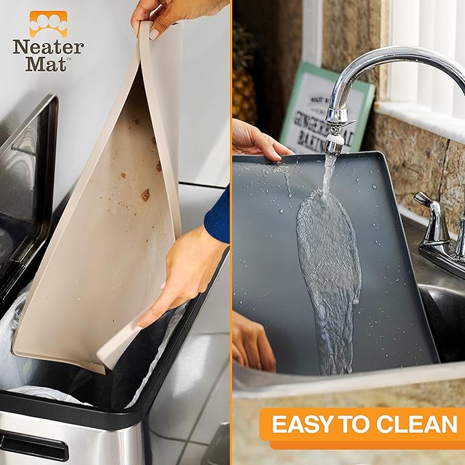 Neater Pet Brands Neater Mat Pet Mats for Food and Water, Cat & Dog Bowl Mat Waterproof Silicone, Feeding Tray, Dog Food Mats for Floors, Placemat w/Raised Edge for Under Bowls, 24" x 16", Olive