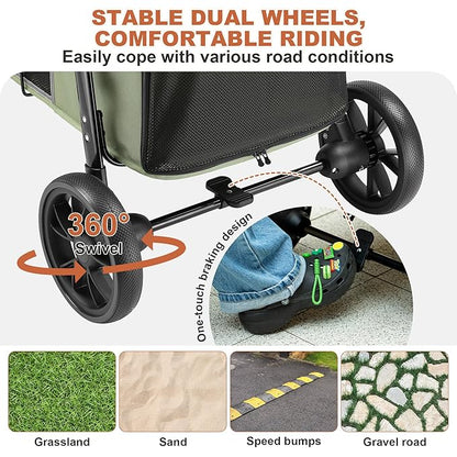 Medium Dog Stroller, Dual Entry One-Touch Folding,Small and Medium Pet Stroller,360° Rotating Front Wheels,80 lbs Weight Capacity for Outdoor Travel and Elderly Dogs - Green