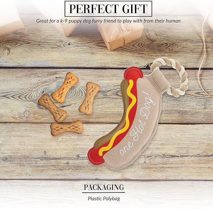 Pavilion Gift Company - Hot Dog - 12" Canvas Rope Dog Toy Chew Tug of War Hot Dog Best Friend Doggy Puppy K9 Gift
