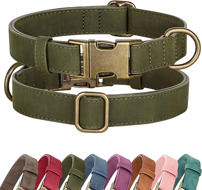 Didog Soft PU Leather Dog Collar, Stylish Quick Released Dog Collar for Large Dogs, Easy Clean Adjustable Pet Collar for Daily Walking, Dark Green, L Fit 16-22" Neck