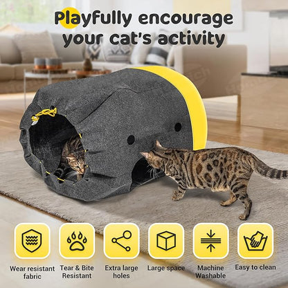 Homrich Interactive Cat Play Bag- Durable Rug for Hide and Seek, Collapsible Hole Mat, Tunnel Sleeping Bag for Indoor Cat- Fun Activity Pet Training Toy
