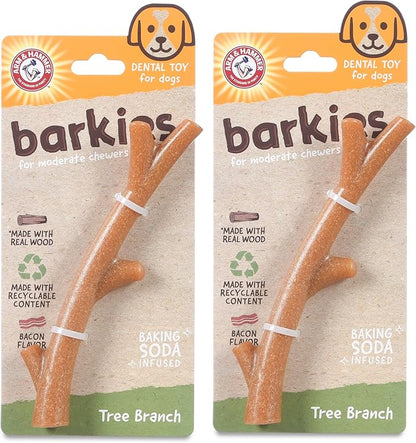 Arm & Hammer for Pets Barkies Tree Branch Compressed Wood Collection, 8 Inch Bacon Flavored Wood Blend Chew Toy for Dogs - Faux Stick, Splinter-Free, Alternative to Chewing Sticks - 2 Pack