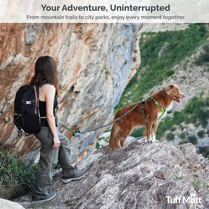Tuff Mutt Hands-Free Waist Leash for Dog Walking, Running and Hiking, Adjustable Belt with Double Handle, Reflective Bungee Design for Large & Medium Dogs