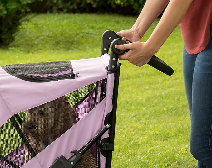 Pet Gear NO-Zip Pet Stroller with Dual Entry, Push Button Zipperless Entry for Single or Multiple Dogs/Cats, Pet Can Easily Walk in/Out, No Need to Lift Pet, Gel-Filled Tires