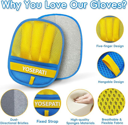 Magic Brush Pet Hair Removal Glove for Cats & Dogs, Ectrostatic Five-Finger Fur Remover, The Magic Brush Pure Path Grooming Remover Glove for Laundry, Carpet & Car Seat (Blue & Yellow)