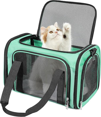 Discala Cat Dog Carrier Up to 15 Lbs TSA Airline Approved Pet Carrier for Small Medium Cats Puppies Dog Carriers for Small Dogs Collapsible Soft Sided Cat Travel Carrier - Green 15.7"x10.2"x10.2"