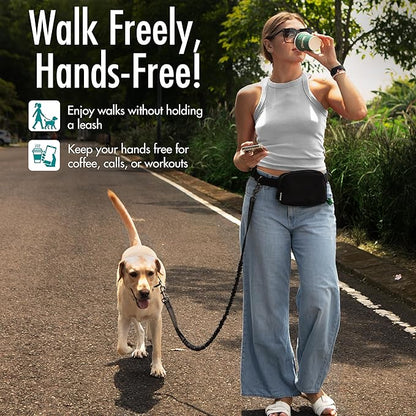 Hands Free Dog Leash with Dog Treat Pouch - Stylish & Trendy Waist Leash for Dog Walking - Wear on Waist or Crossbody - Durable & Detachable - Shock Absorbing - Waste Bag Dispenser - Walk or Run