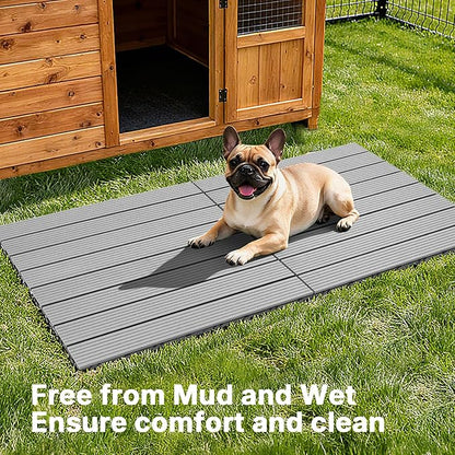 Veehoo Outdoor Flooring Decking for Dog Kennels, 4' x 2' Waterproof Dog Training Platform, Portable Deck for RV, Pet Enclosures,Grey (24 x 12 inches, 4PCS)