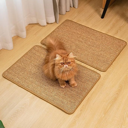 Cat Scratcher Mat,Sisal Cat Scratch Pad with Hook&Loop Tape,Wall Floor Kitten Scratching Pads Rug for Indoor,Furniture Protector for Couch&Carpets&Sofas,Kitty Bithday Gifts,Medium,Brown,2 Pack