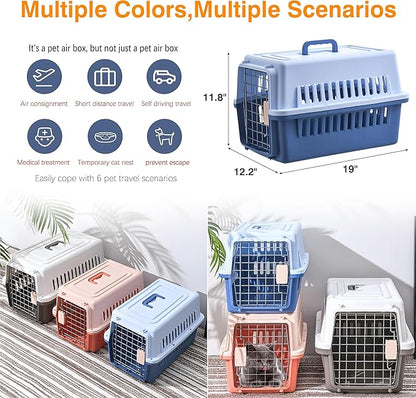 Pets Carrier,Kennel,19in,Long,Hard-Sided,for Cat up to 14lb,Suit for Airline/Road Travel (Blue, Small)