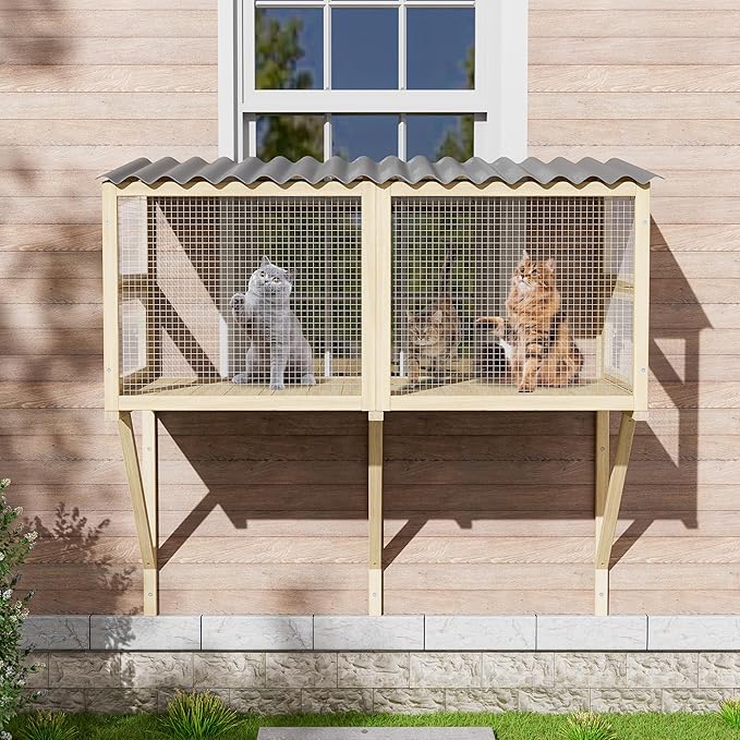 MAGIC UNION Cat Catio, Cats Window Perch for Large Indoor Cats - Expandable Wooden Windows Box Enclosure, Waterproof Cat Window Hammock for Enjoying The Outdoor Sights (Original Wood, 41.3" L)