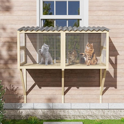 MAGIC UNION Cat Catio, Cats Window Perch for Large Indoor Cats - Expandable Wooden Windows Box Enclosure, Waterproof Cat Window Hammock for Enjoying The Outdoor Sights (Original Wood, 41.3" L)