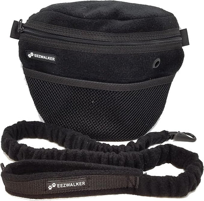 ActiveDogs Dog Handler Bag w/Bungee Leash, Water-Resistant Adjustable Treat Bag + Hands-Free 36"-52" Leash Combo - Black Fleece