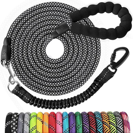 jenico Long Dog Leash 20FT: Heavy Duty Rope Leashes for Dogs Training with Swivel Lockable Hook Reflective Threads Bungee and Padded Handle - Dog Lead for Large Small Medium Dogs Outside Walking