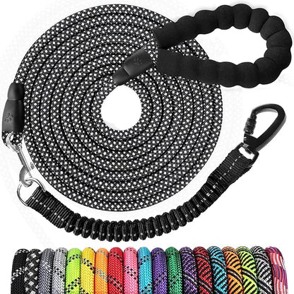 jenico Long Dog Leash 15FT: Heavy Duty Rope Leashes for Dogs Training with Swivel Lockable Hook Reflective Threads Bungee and Padded Handle - Dog Lead for Large Small Medium Dogs
