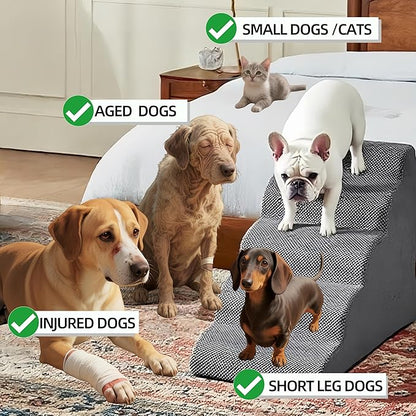 5 Step Pet Stairs Ramp for High Beds Sofas 23-30 Inch with Sturdy Non Slip Waterproof Pads, Machine Washable Cover Indoor Balanced Design for Cats Dogs Small Medium Large XL Pets Black, Large