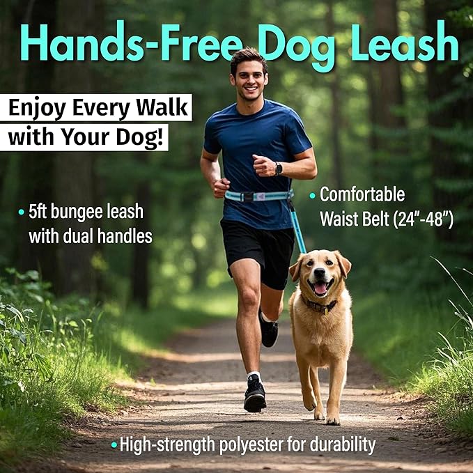 Hands Free Dog Leash with Waist Belt Lifetime Replacement, Dual Handle Bungee Leash for Running, Jogging, Hiking and Walking, for Medium and Large Dogs 5118