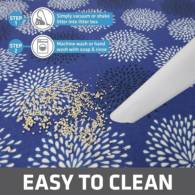 Drymate Cat Litter Box Mat, Litter Trapping Mat, Waterproof, Urine-Proof, Absorbent, Machine Washable, Soft on Paws, Contains Mess, Protects Floors, Kitten Supplies, Dark Blue, 20x28