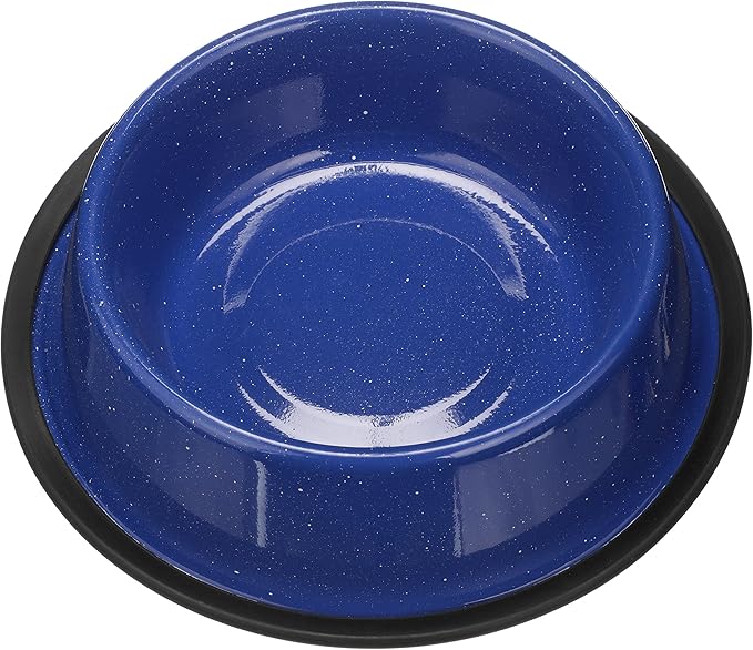Neater Pet Brands - Outdoor Camping Style Pet Bowl - Enamel Ware Blue Black Granite Colors - Dog Cat No Tip Skid Bowls (32 oz, Blue)