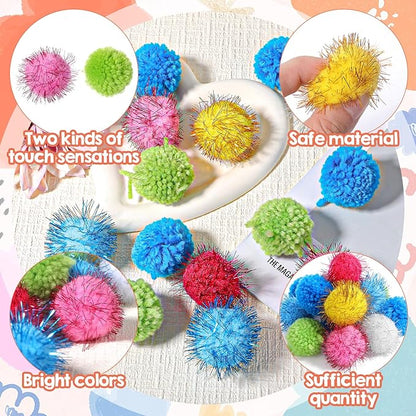 14 PCS Cat Toy Balls, 7 PCS Cute Sparkle Fuzzy Balls for Cat 7 Pieces Soft Cats Toys Yarn Puffs Ball Small Plush Cats Toy Ball for Kitten Pet Chase Play Interactive, Multicolor